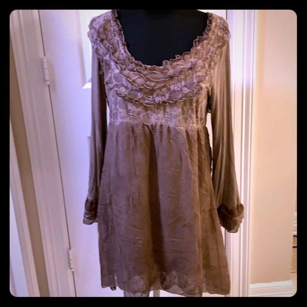 Light Brown L/S Ruffle Dress